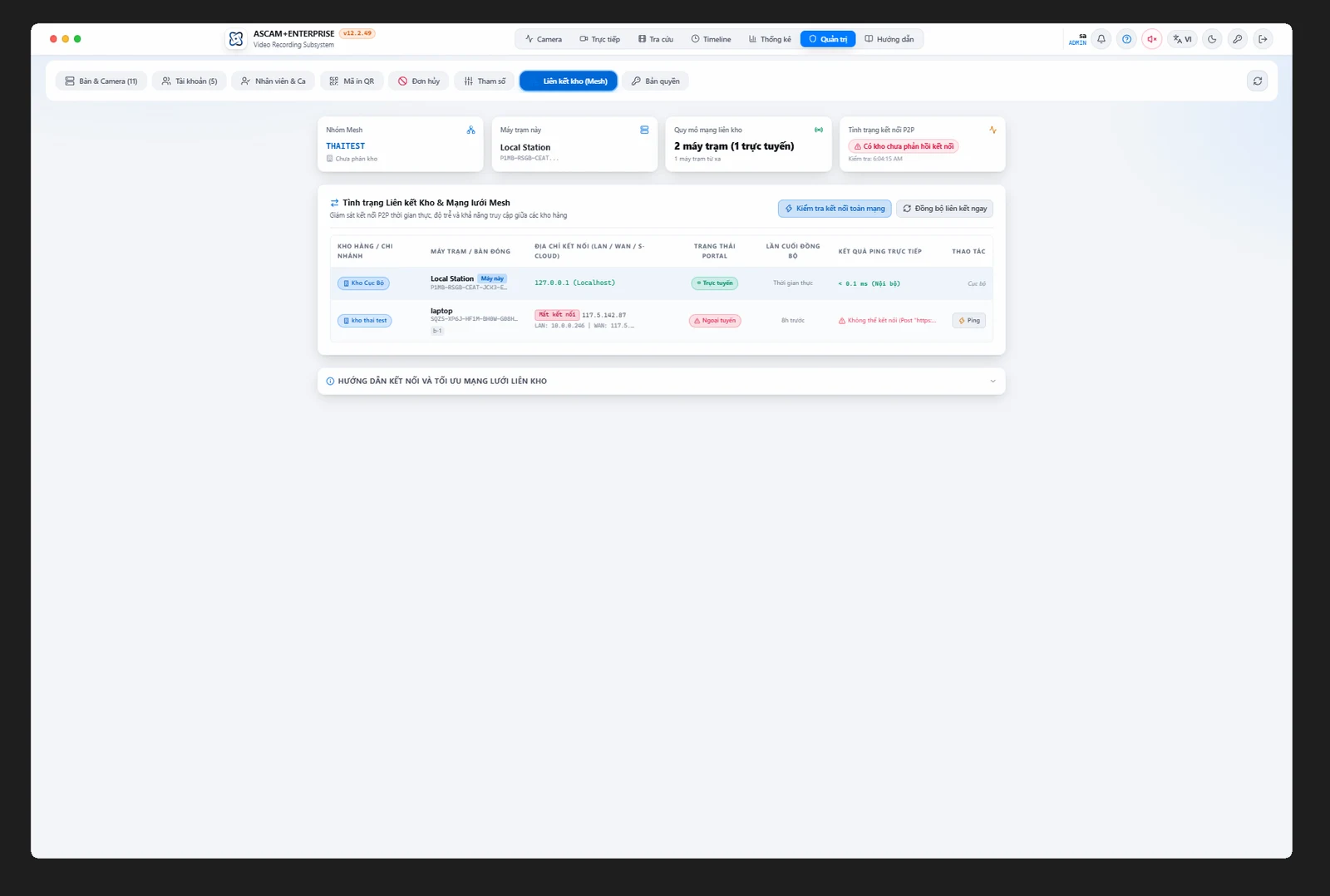 Mạng lưới liên kết đa kho P2P Mesh và Open API Webhook